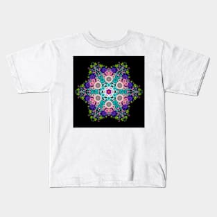 Dot Mandala Flower Blue Pink and Green Kids T-Shirt